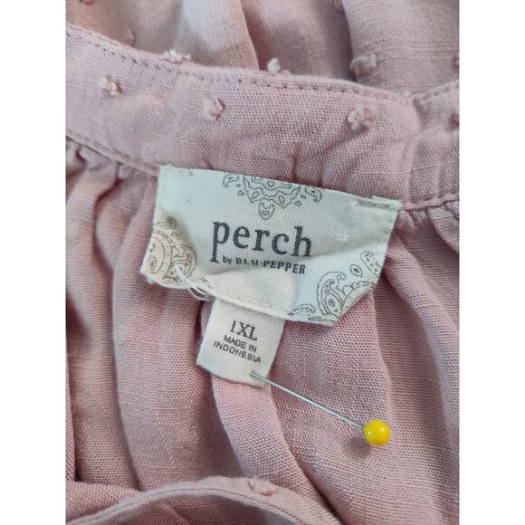 Perch by Blu Pepper Blouse Dusty Pink Swiss Dot Flouncy Flowy Long Sleeve 1XL - Picture 6 of 11